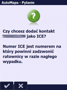 Okno - Pytanie o dodanie numeru jako kontakt ICE