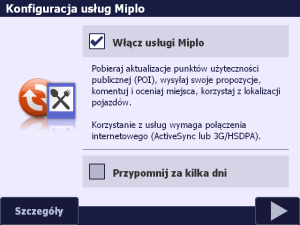 Okno - Konfiguracja usług Miplo