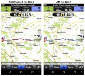 Porównanie kolorów map AutoMapa 2 na dzień z AM na dzień w trybie 2D