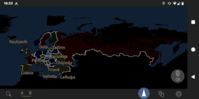 AutoMapa Android Powiększona mapa Europy w trybie nocnym