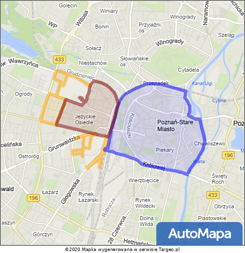 Poznań Strefa Płatnego Parkowania mapa Targeo