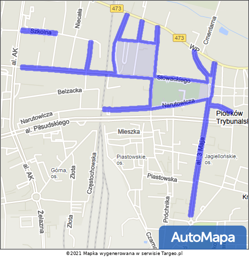 Piotrków Trybunalski Strefa Płatnego Parkowania mapa Targeo