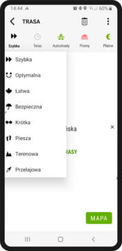 AutoMapa Android - Typy tras