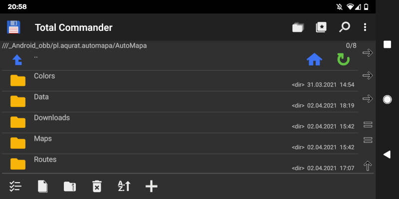 AutoMapa Android - Dostępne foldery